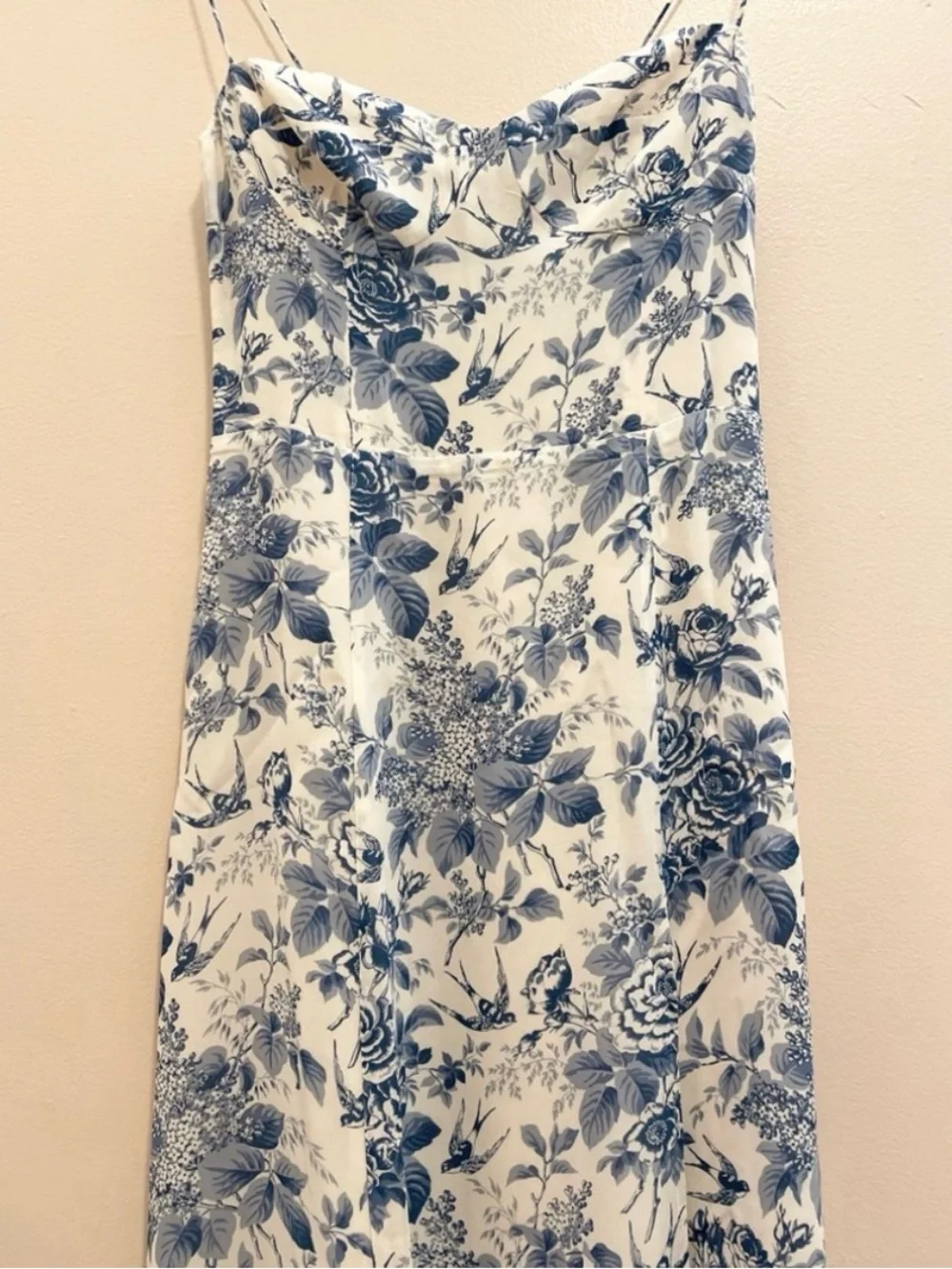 Floral Sweetheart Slip Dress in Blue and Cream - Picture 3 of 6